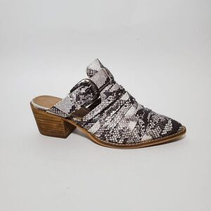 Arider Girl Black and White Snakeskin Western Buckle Slip On Chunky Heel Mules